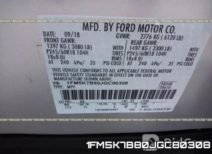 1FM5K7B80JGC80308 фото 10