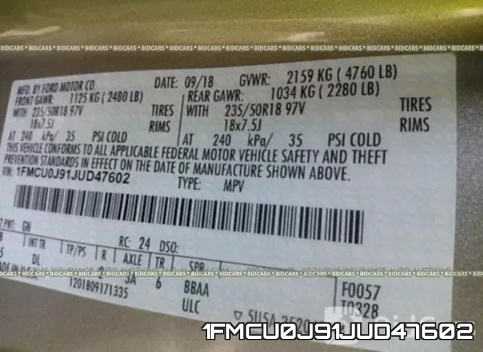 1FMCU0J91JUD47602 фото 10