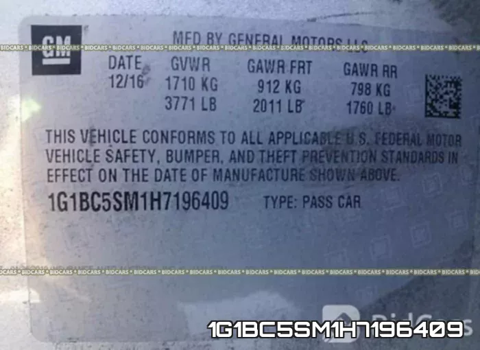 1G1BC5SM1H7196409 фото 10