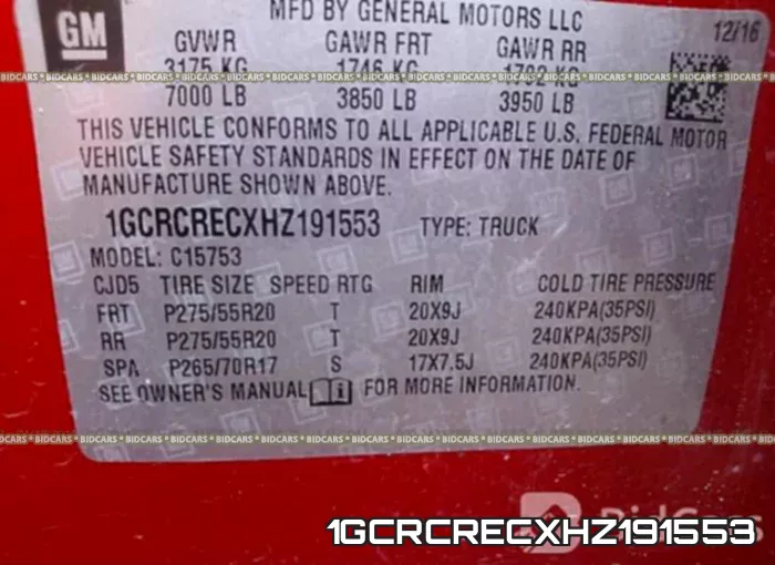 1GCRCRECXHZ191553 фото 10