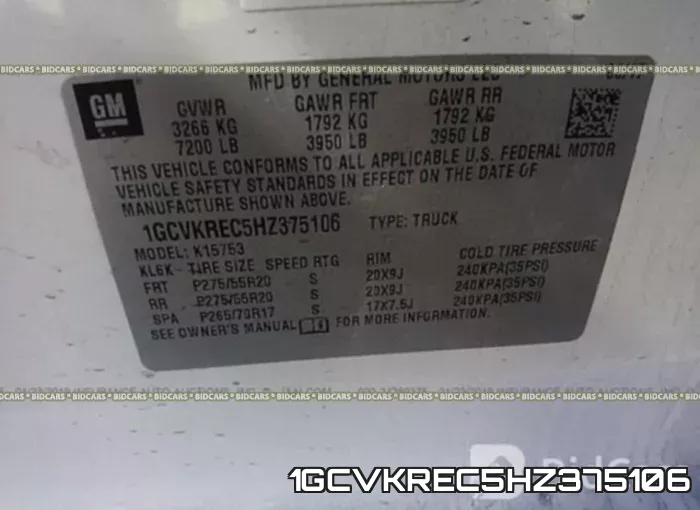 1GCVKREC5HZ375106 фото 10