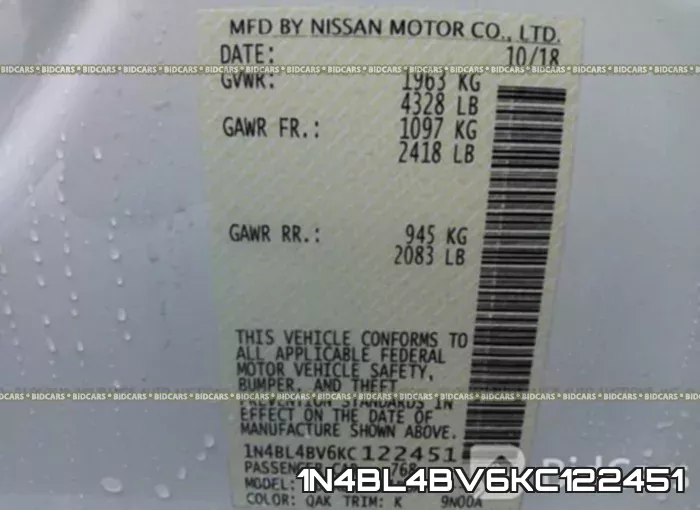 1N4BL4BV6KC122451 фото 10