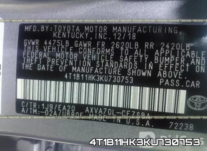 4T1B11HK3KU730753 фото 10