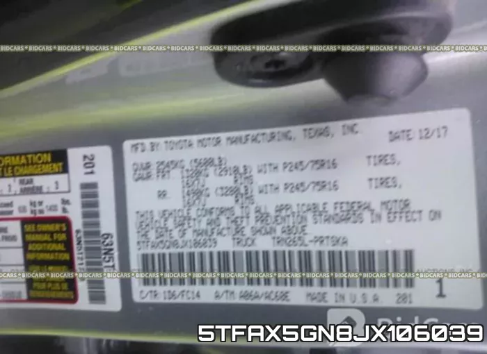 5TFAX5GN8JX106039 фото 10