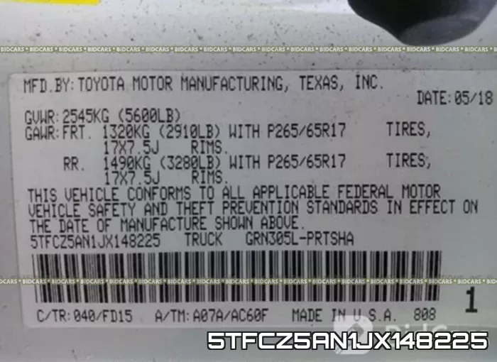 5TFCZ5AN1JX148225 фото 10