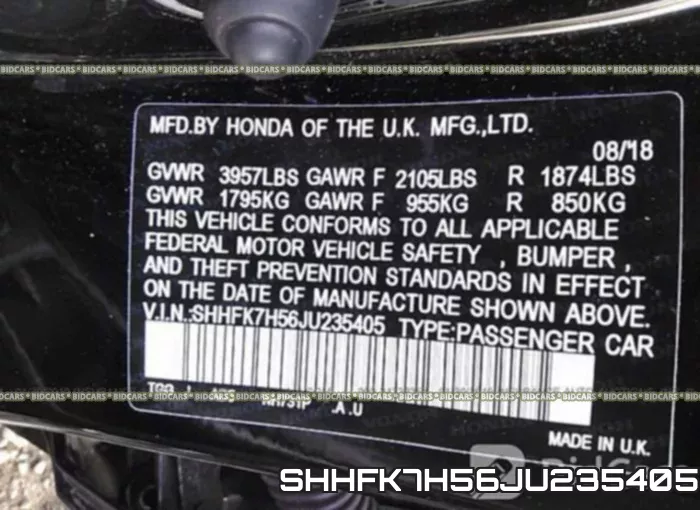 SHHFK7H56JU235405 фото 10