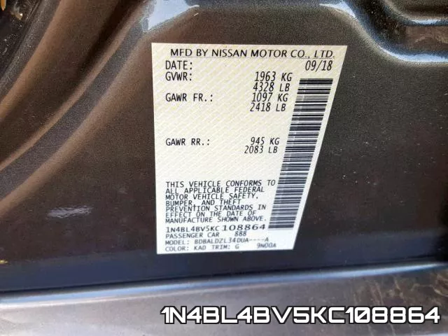 1N4BL4BV5KC108864 фото 2