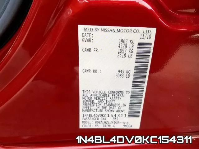 1N4BL4DV0KC154311 фото 2