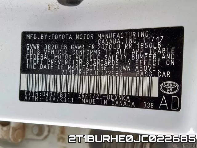 2T1BURHE0JC022685 фото 2