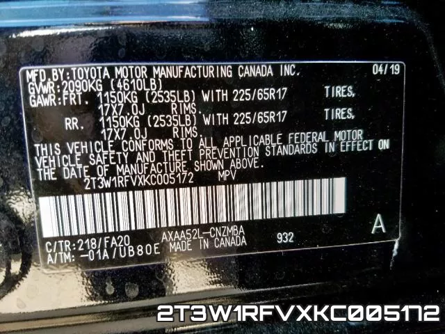 2T3W1RFVXKC005172 фото 2