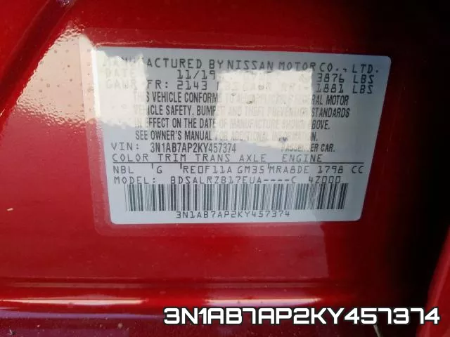 3N1AB7AP2KY457374 фото 2
