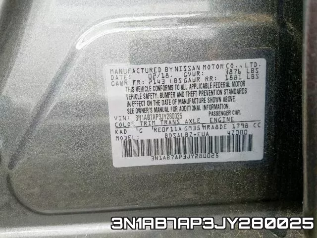3N1AB7AP3JY280025 фото 2