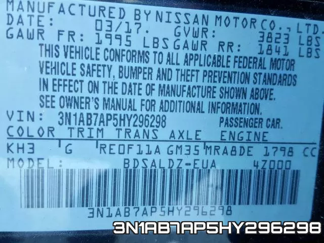 3N1AB7AP5HY296298 фото 2
