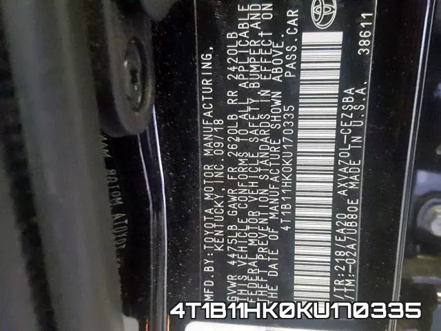 4T1B11HK0KU170335 фото 2