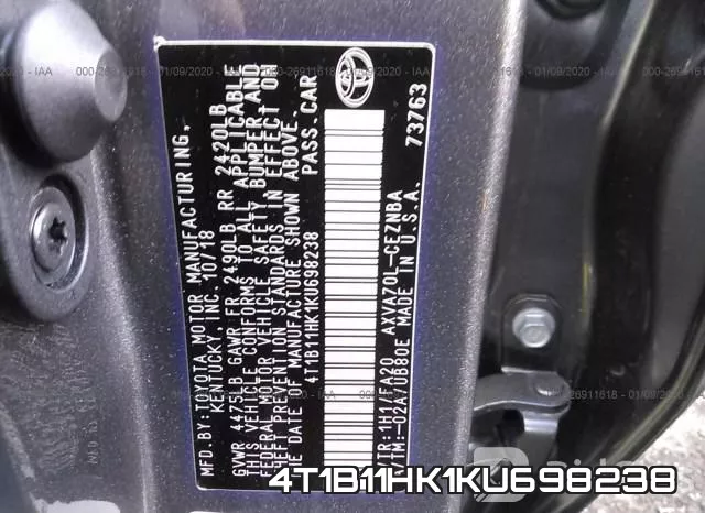 4T1B11HK1KU698238 фото 10