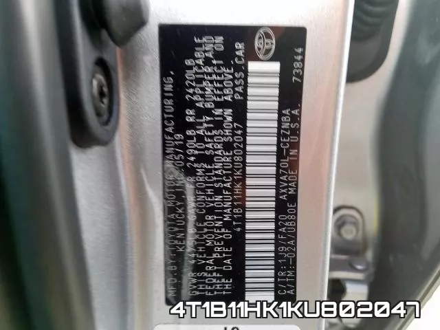 4T1B11HK1KU802047 фото 2