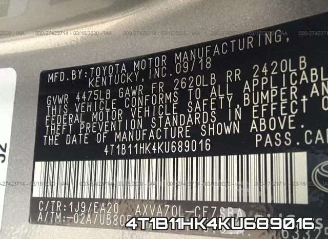 4T1B11HK4KU689016 фото 10