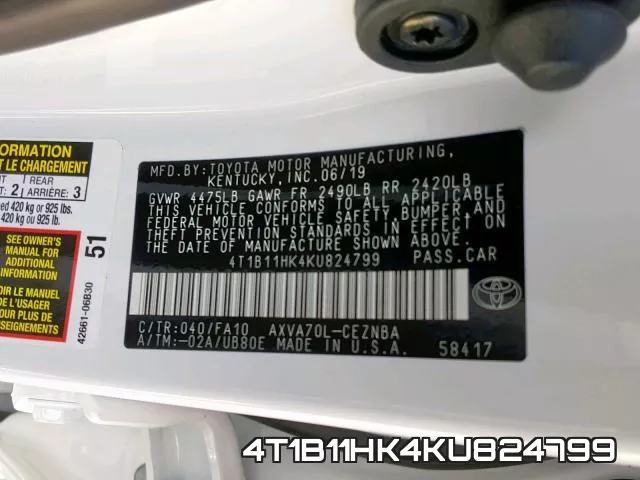 4T1B11HK4KU824799 фото 2