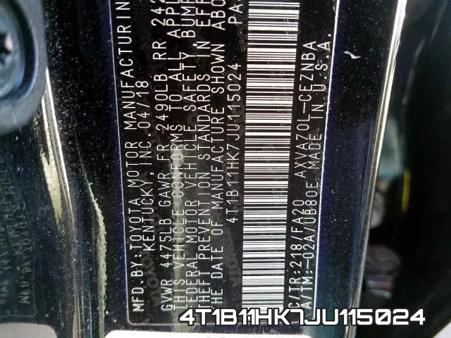 4T1B11HK7JU115024 фото 2