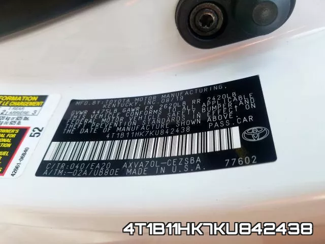 4T1B11HK7KU842438 фото 2