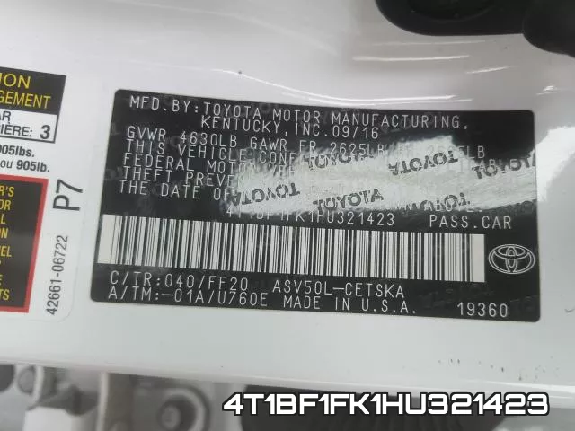 4T1BF1FK1HU321423 фото 2