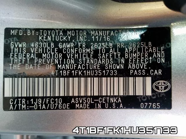 4T1BF1FK1HU351733 фото 2