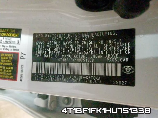 4T1BF1FK1HU751338 фото 2
