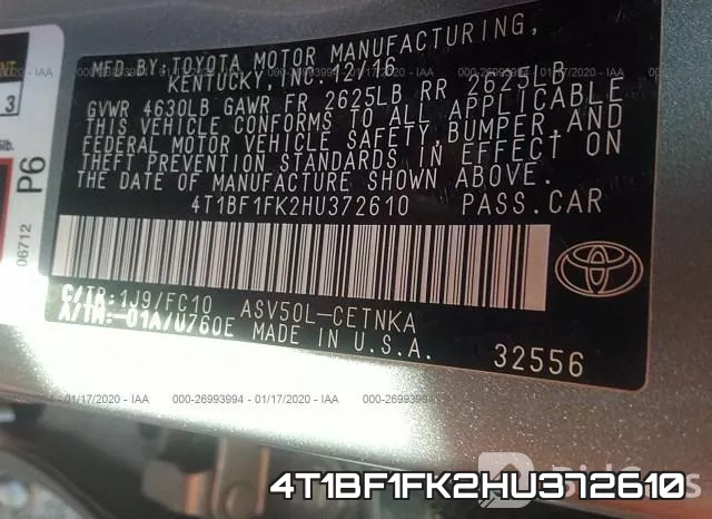 4T1BF1FK2HU372610 фото 10