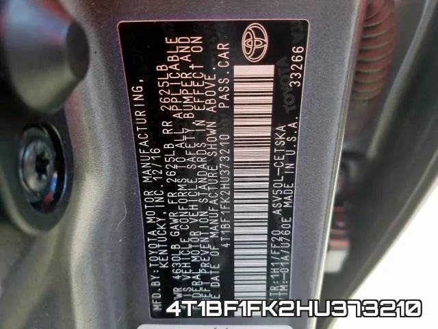 4T1BF1FK2HU373210 фото 2