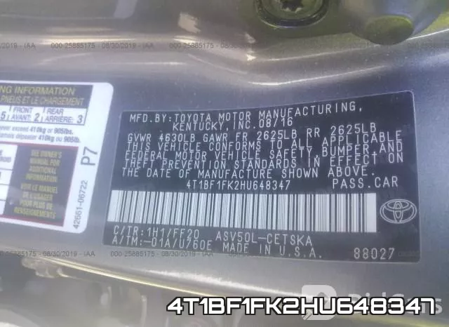 4T1BF1FK2HU648347 фото 10