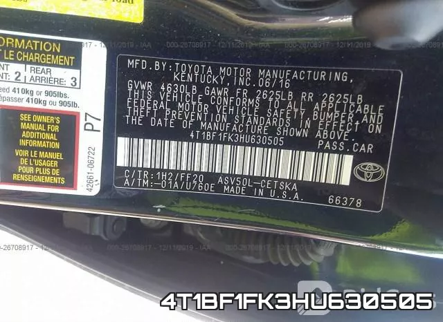 4T1BF1FK3HU630505 фото 10