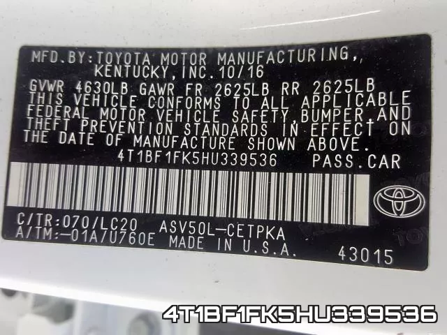 4T1BF1FK5HU339536 фото 2