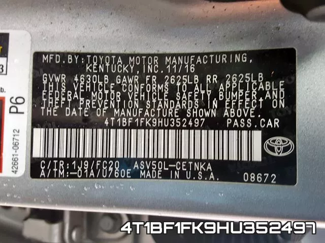 4T1BF1FK9HU352497 фото 2
