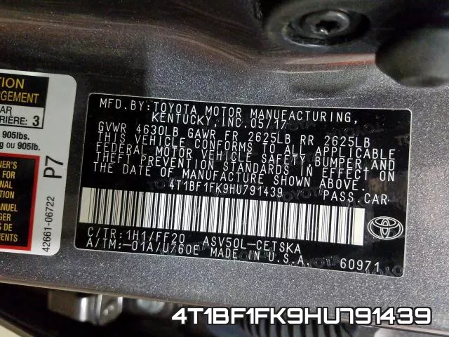 4T1BF1FK9HU791439 фото 2