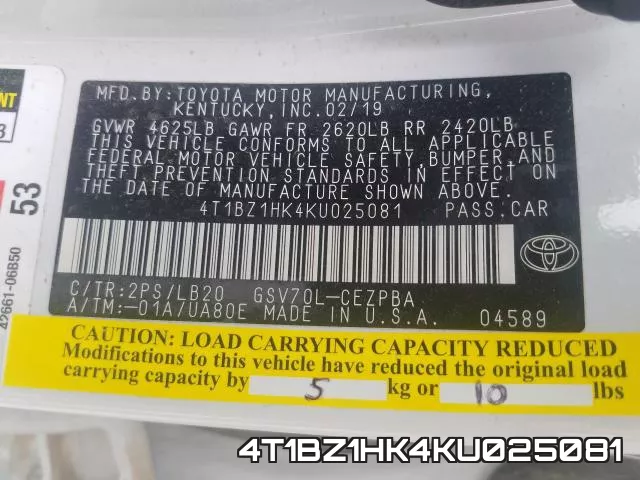 4T1BZ1HK4KU025081 фото 2