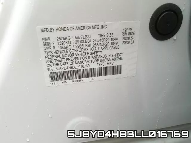 5J8YD4H83LL016769 фото 2