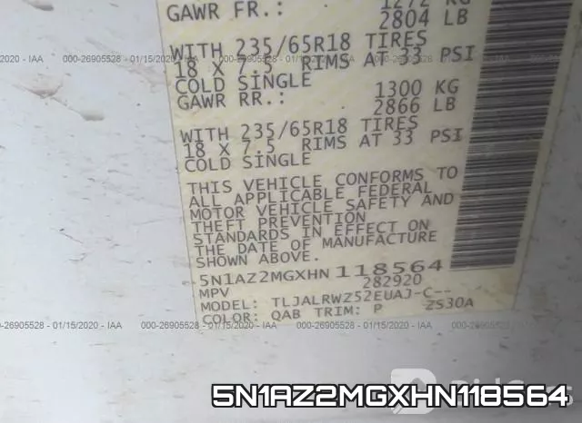 5N1AZ2MGXHN118564 фото 10