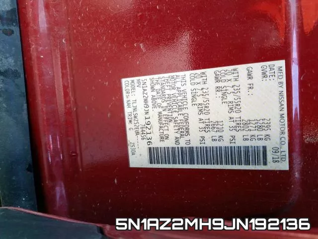 5N1AZ2MH9JN192136 фото 2
