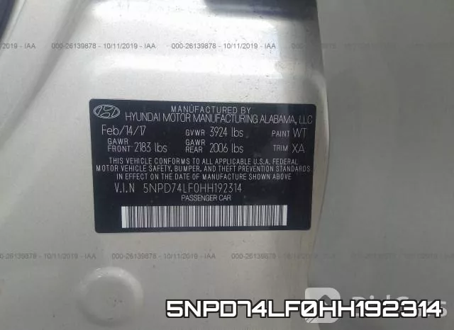 5NPD74LF0HH192314 фото 10