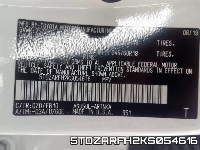 5TDZARFH2KS054616 фото 2