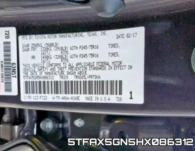 5TFAX5GN5HX086312 фото 2