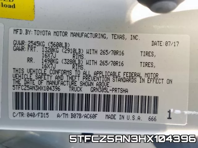 5TFCZ5AN3HX104396 фото 2