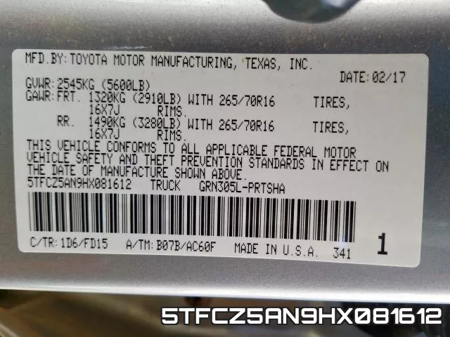 5TFCZ5AN9HX081612 фото 2