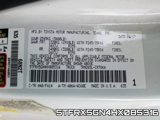 5TFRX5GN4HX085316 фото 2