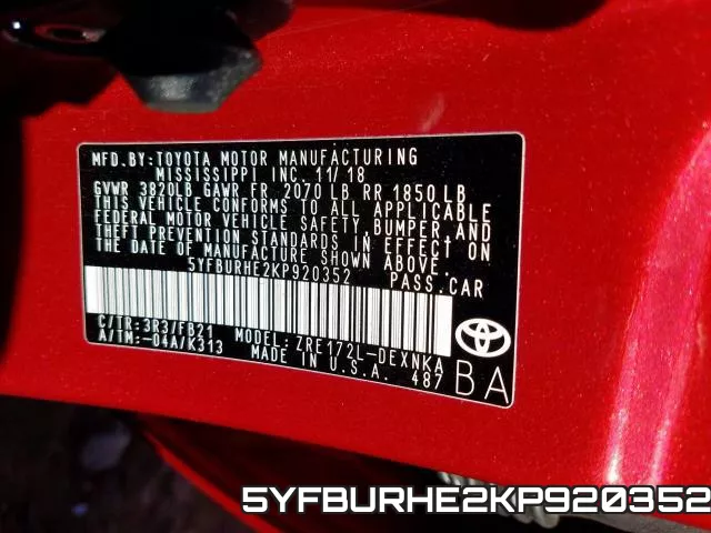 5YFBURHE2KP920352 фото 2