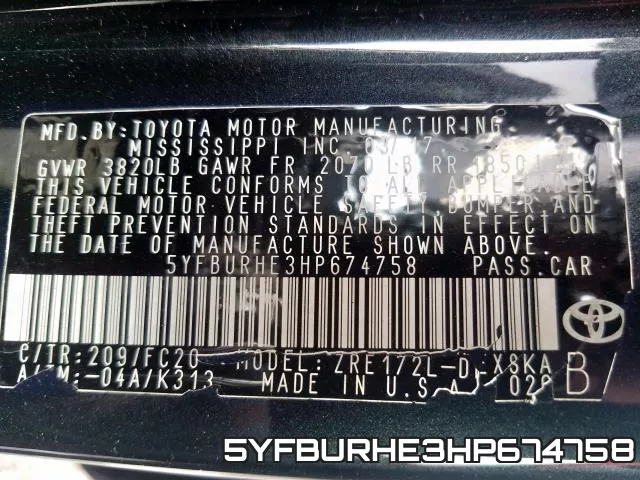 5YFBURHE3HP674758 фото 2