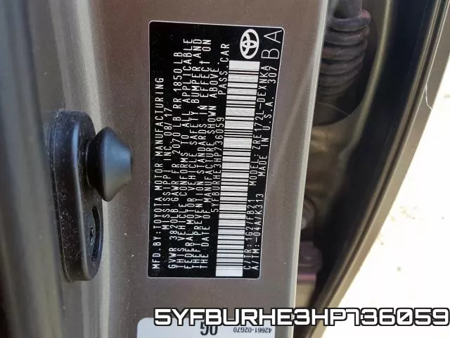5YFBURHE3HP736059 фото 2