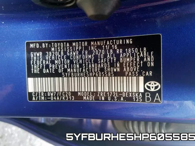5YFBURHE5HP605585 фото 2