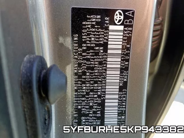 5YFBURHE5KP943382 фото 2