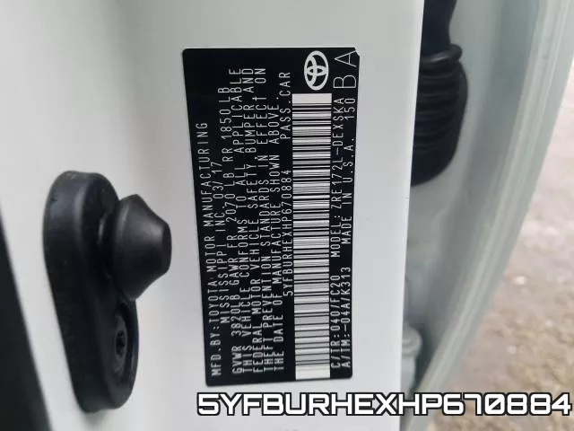 5YFBURHEXHP670884 фото 2